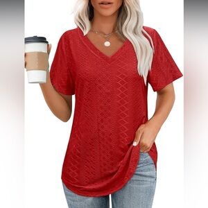 Red V-neck blouse